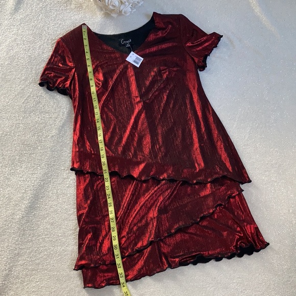 ❤️‍🔥 NWT Metallic Red Ruffle Cocktail Midi Dress - Picture 13 of 16